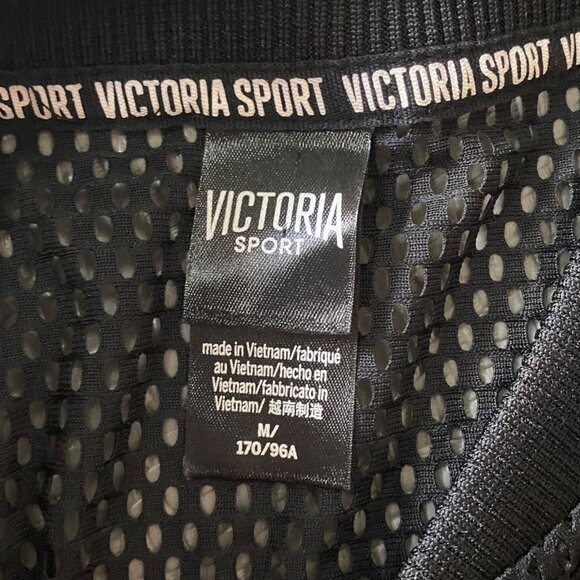 Victoria's Secret Sport Full-Zip Black Mesh Bomber Jacket Womens Medium Athletic - Picture 8 of 11